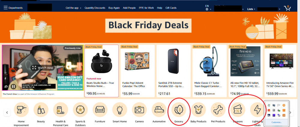 Amazon website Black Friday grocery, coupons, and lighting deals 2021