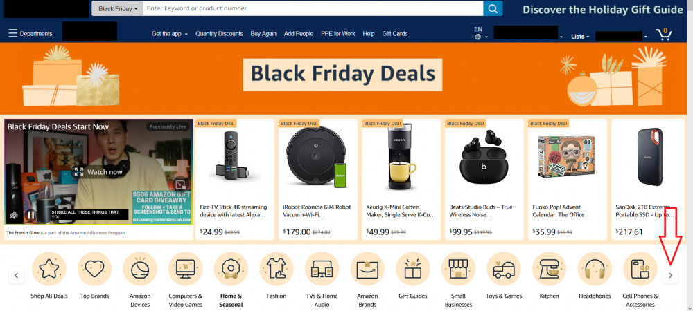 Amazon website page with Black Friday 2021 Deals