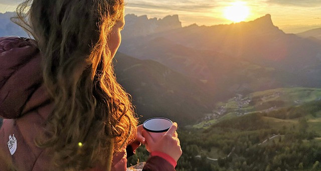 Panoramic Mountain View While Enjoying A Cup Brewed From Flavored Gourmet Coffe Beans